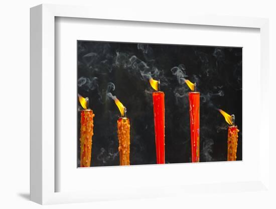 Candle burning at temple, Hanshan, Xinshi, Zhejiang Province, China-Keren Su-Framed Photographic Print