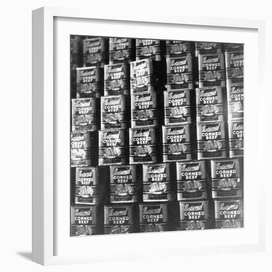 Canned Corn Beef Waiting to Be Exported-Hart Preston-Framed Photographic Print