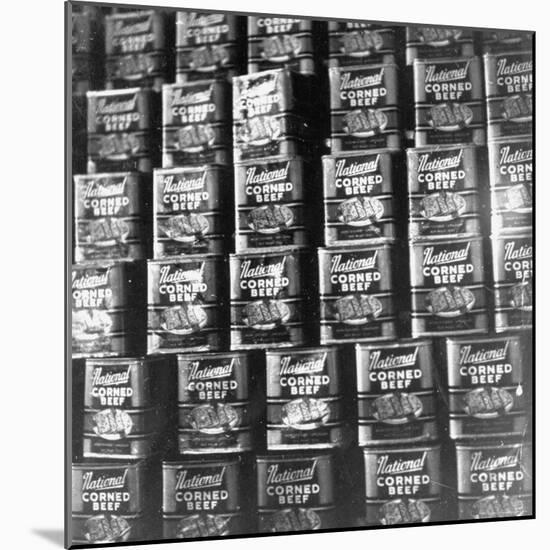 Canned Corn Beef Waiting to Be Exported-Hart Preston-Mounted Photographic Print