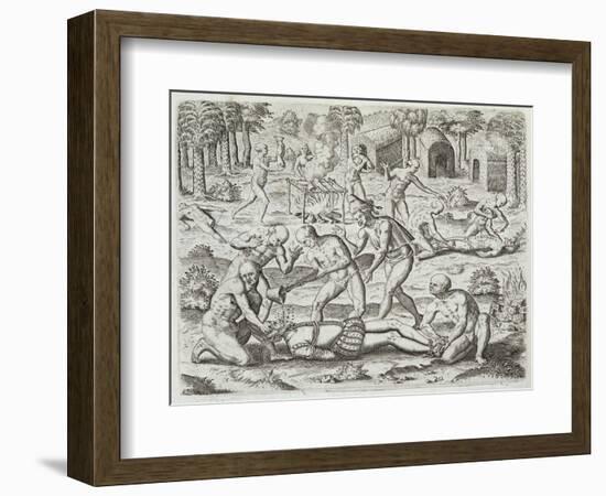 Cannibals in Darien, Panama, Capturing Spaniards, Gottfried, Pub. Merian, Frankfurt, 1631-Theodor de Bry-Framed Giclee Print