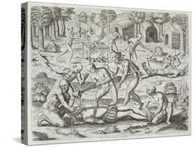 Cannibals in Darien, Panama, Capturing Spaniards, Gottfried, Pub. Merian, Frankfurt, 1631-Theodor de Bry-Stretched Canvas