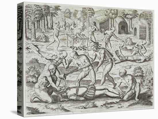 Cannibals in Darien, Panama, Capturing Spaniards, Gottfried, Pub. Merian, Frankfurt, 1631-Theodor de Bry-Stretched Canvas