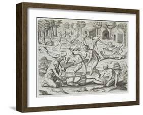 Cannibals in Darien, Panama, Capturing Spaniards, Gottfried, Pub. Merian, Frankfurt, 1631-Theodor de Bry-Framed Giclee Print