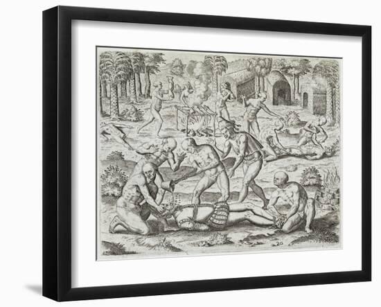 Cannibals in Darien, Panama, Capturing Spaniards, Gottfried, Pub. Merian, Frankfurt, 1631-Theodor de Bry-Framed Giclee Print