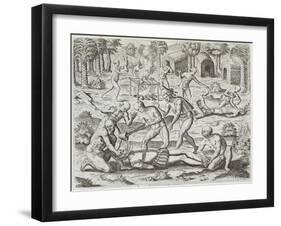 Cannibals in Darien, Panama, Capturing Spaniards, Gottfried, Pub. Merian, Frankfurt, 1631-Theodor de Bry-Framed Giclee Print