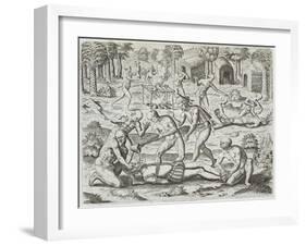 Cannibals in Darien, Panama, Capturing Spaniards, Gottfried, Pub. Merian, Frankfurt, 1631-Theodor de Bry-Framed Giclee Print