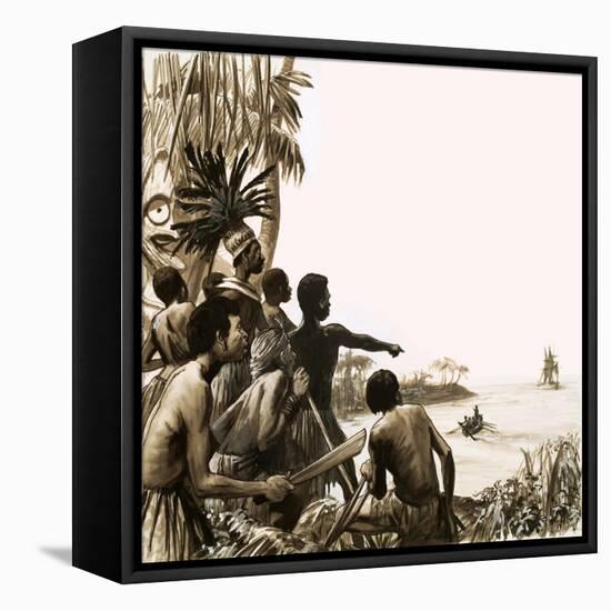 Cannibals Try to Stop Herman Melville Leaving the Polynesian Islands-null-Framed Stretched Canvas