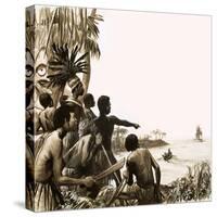 Cannibals Try to Stop Herman Melville Leaving the Polynesian Islands-null-Stretched Canvas