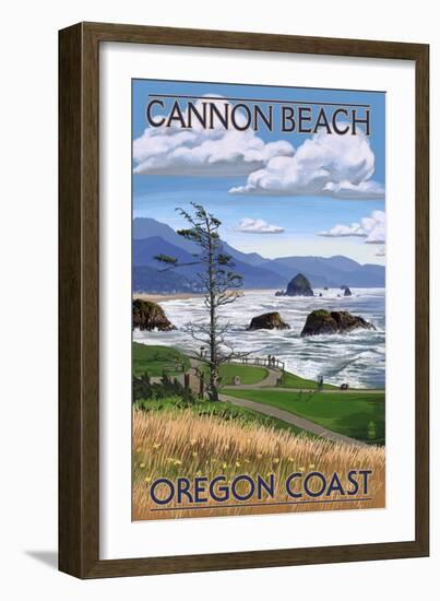 Cannon Beach, or - Oregon Coast View-Lantern Press-Framed Art Print