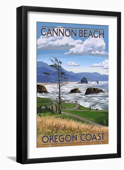 Cannon Beach, or - Oregon Coast View-Lantern Press-Framed Art Print