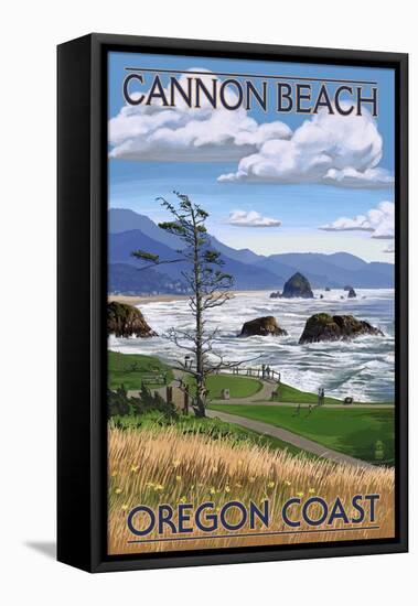 Cannon Beach, or - Oregon Coast View-Lantern Press-Framed Stretched Canvas