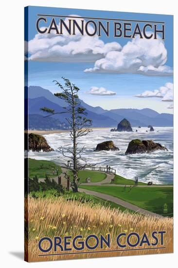 Cannon Beach, or - Oregon Coast View-Lantern Press-Stretched Canvas