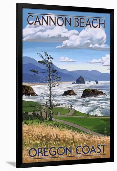 Cannon Beach, or - Oregon Coast View-Lantern Press-Framed Art Print