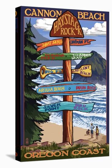 Cannon Beach, Oregon Destinations Sign, c.2009-Lantern Press-Stretched Canvas