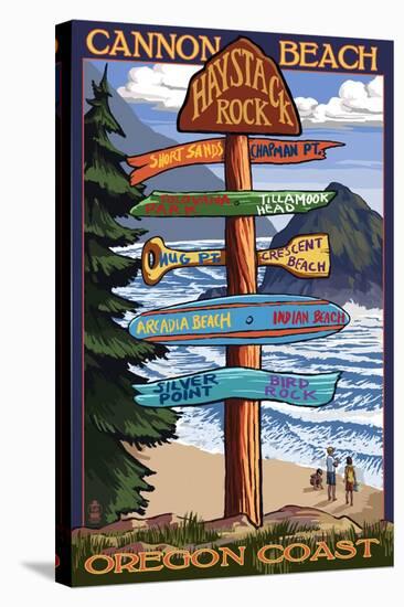 Cannon Beach, Oregon Destinations Sign, c.2009-Lantern Press-Stretched Canvas