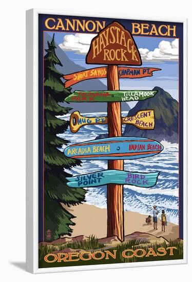 Cannon Beach, Oregon Destinations Sign, c.2009-Lantern Press-Framed Art Print