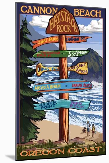 Cannon Beach, Oregon Destinations Sign, c.2009-Lantern Press-Mounted Art Print