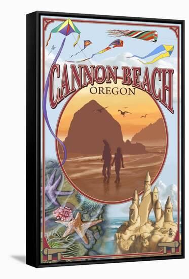 Cannon Beach, Oregon Montage-Lantern Press-Framed Stretched Canvas
