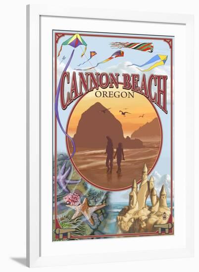 Cannon Beach, Oregon Montage-Lantern Press-Framed Art Print