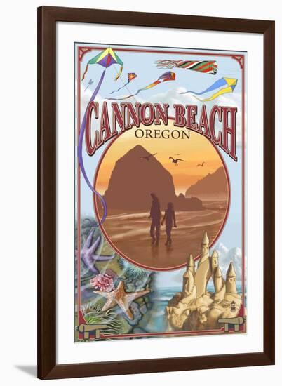 Cannon Beach, Oregon Montage-Lantern Press-Framed Art Print