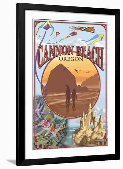 Cannon Beach, Oregon Montage-Lantern Press-Framed Art Print