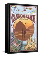 Cannon Beach, Oregon Montage-Lantern Press-Framed Stretched Canvas