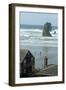 Cannon Beach, Oregon. People Walking with Dog-Natalie Tepper-Framed Photo