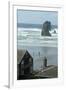 Cannon Beach, Oregon. People Walking with Dog-Natalie Tepper-Framed Photo