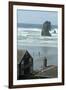 Cannon Beach, Oregon. People Walking with Dog-Natalie Tepper-Framed Photo