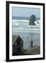 Cannon Beach, Oregon. People Walking with Dog-Natalie Tepper-Framed Photo