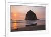 Cannon Beach, Oregon. Two seagulls on the wet beach bask in sunset at the Haystack Mountains,-Jolly Sienda-Framed Photographic Print