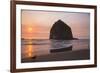 Cannon Beach, Oregon. Two seagulls on the wet beach bask in sunset at the Haystack Mountains,-Jolly Sienda-Framed Photographic Print