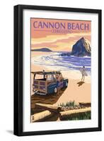 Cannon Beach, Oregon - Woody and Haystack Rock-Lantern Press-Framed Art Print