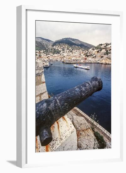 Cannon, Hydrofoil Boat, Harbor, Hydra Island, Greece-Ali Kabas-Framed Photographic Print