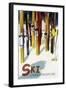 Cannon Mountain, New Hampshire - Colorful Skis-Lantern Press-Framed Art Print