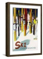 Cannon Mountain, New Hampshire - Colorful Skis-Lantern Press-Framed Art Print