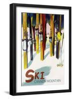 Cannon Mountain, New Hampshire - Colorful Skis-Lantern Press-Framed Art Print