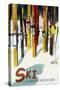 Cannon Mountain, New Hampshire - Colorful Skis-Lantern Press-Stretched Canvas