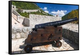 Cannon on the Great Wall, Ston, Dalmatian Coast, Croatia-Russ Bishop-Framed Stretched Canvas