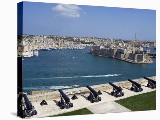 Cannons of Battery High on Defensive Wall of Valletta Protect Entrance to Grand Harbour, Malta-John Warburton-lee-Stretched Canvas