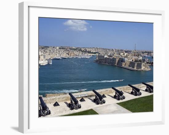 Cannons of Battery High on Defensive Wall of Valletta Protect Entrance to Grand Harbour, Malta-John Warburton-lee-Framed Photographic Print