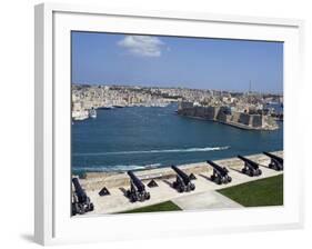 Cannons of Battery High on Defensive Wall of Valletta Protect Entrance to Grand Harbour, Malta-John Warburton-lee-Framed Photographic Print