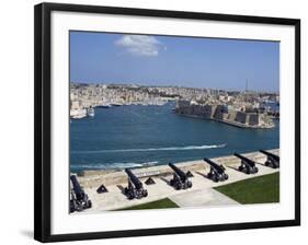 Cannons of Battery High on Defensive Wall of Valletta Protect Entrance to Grand Harbour, Malta-John Warburton-lee-Framed Photographic Print