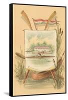 Canoe Amid Cattails, Rowing Illustration-null-Framed Stretched Canvas