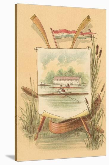 Canoe Amid Cattails, Rowing Illustration-null-Stretched Canvas