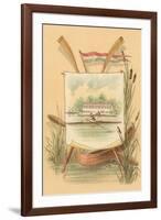 Canoe Amid Cattails, Rowing Illustration-null-Framed Art Print