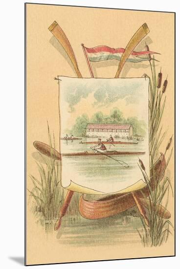 Canoe Amid Cattails, Rowing Illustration-null-Mounted Art Print