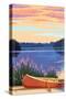 Canoe and Lake-Lantern Press-Stretched Canvas