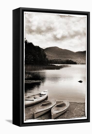 Canoe and Two Kayaks Sepia-Suzanne Foschino-Framed Stretched Canvas