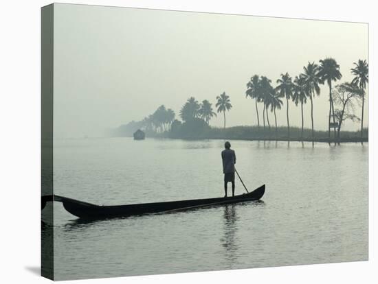 Canoe at Dawn on Backwaters, Alleppey District, Kerala, India, Asia-Annie Owen-Stretched Canvas